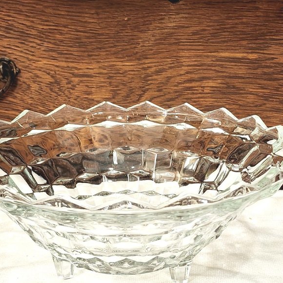 Colony Whitehall Clear Footed Bowl 10" cube cubist glass midcentury vintage - Picture 3 of 13